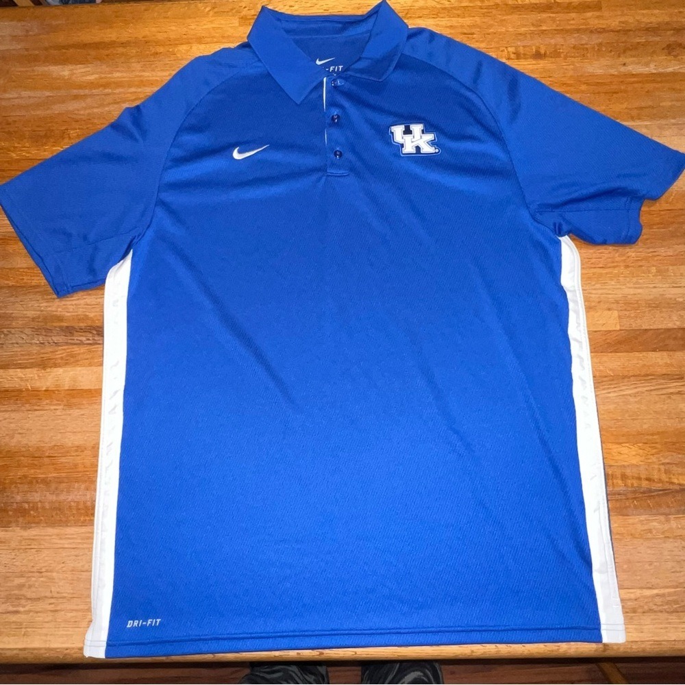 Nike‎ Men XL UK Kentucky Wildcat Dri-FIT Blue White Short Sleeve Golf Polo Shirt